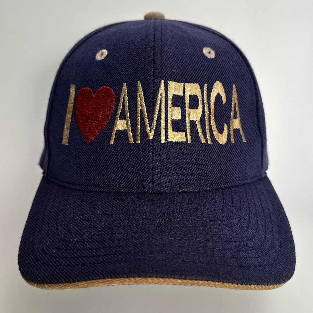 I Love America Baseball Hat Embroidered Adjustable Strap Back Cap Dark Blue